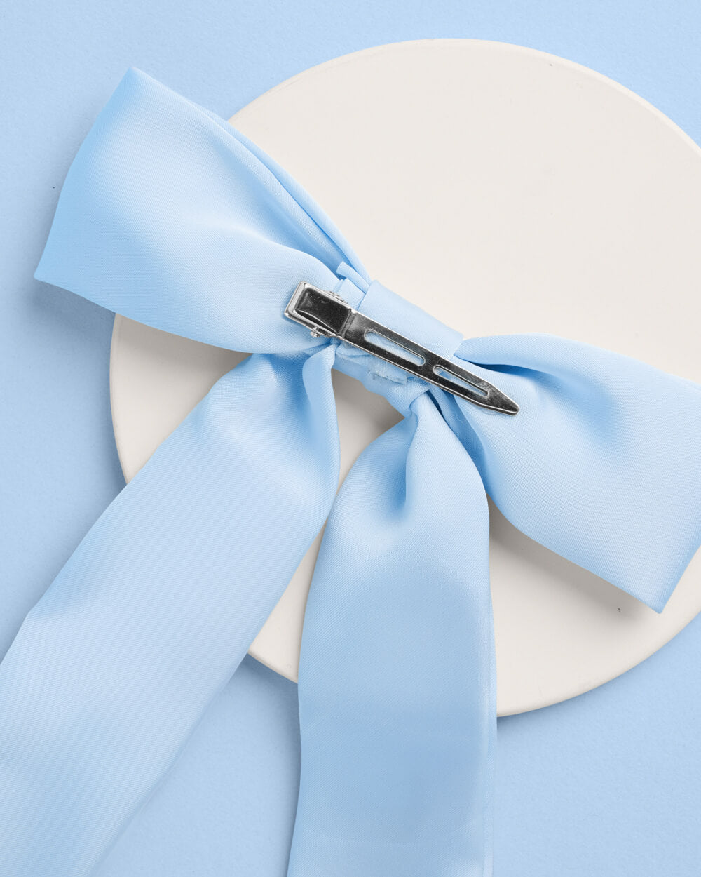Bride To Be Pearl Bow - light blue satin + pearl logo