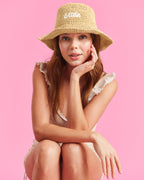 Straw Bride Bucket Hat - embroidered hat
