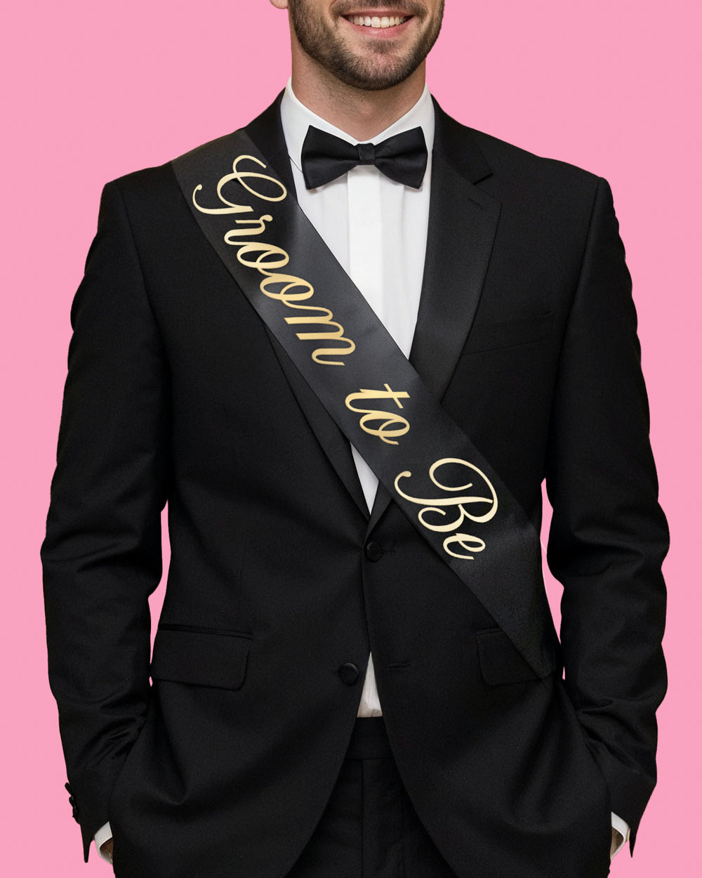 Bride and Groom Sash Duo - black + white satin sashes