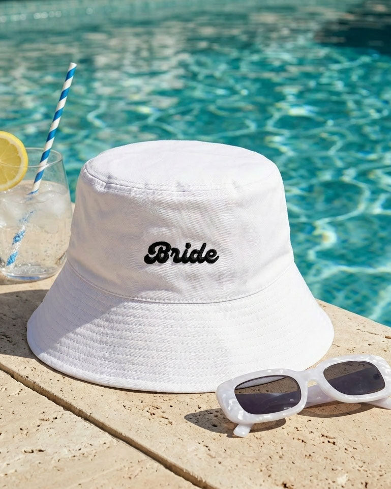 Bride Bucket Hat - embroidered cotton hat
