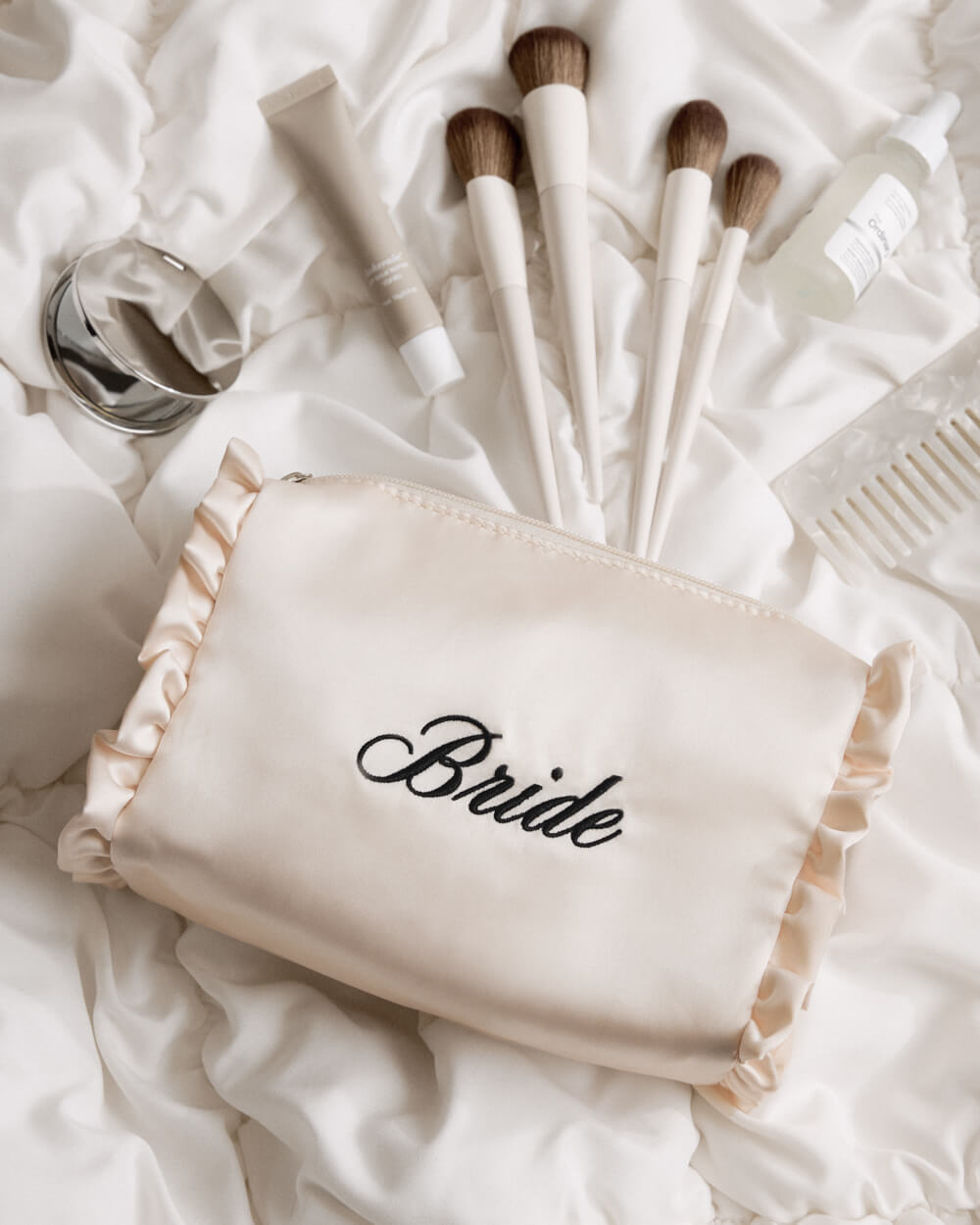 Bride Cosmetic Bag - cream embroidered bag