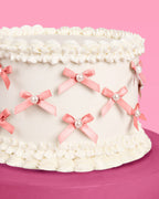 Pink Bow Cake Toppers - 12 pink + pearl cake toppers