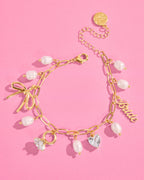Bride Charm Bracelet - gold, rhinestones + pearls
