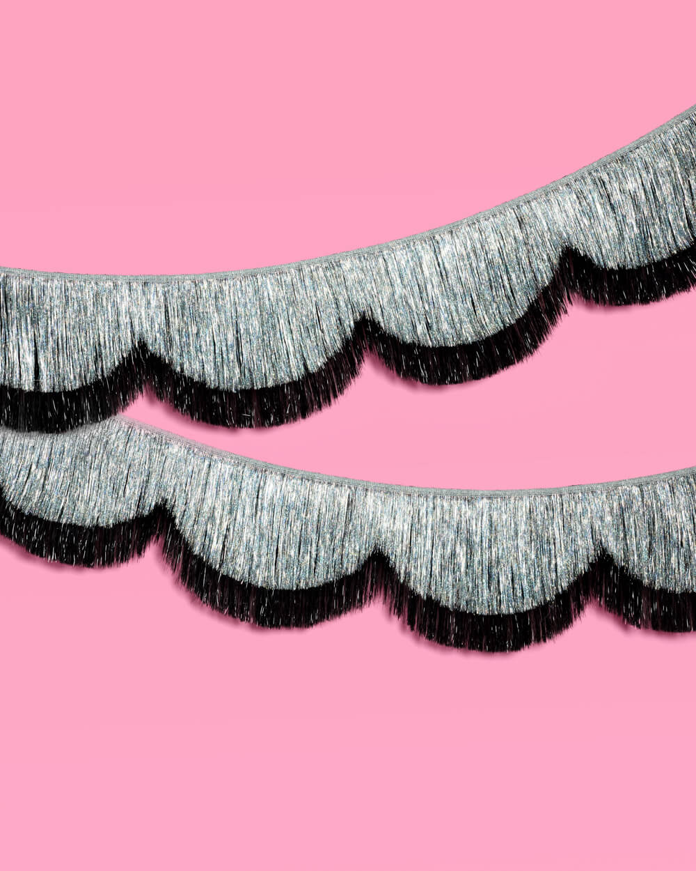 Black + Silver Scallop Fringe - 2 layer fringe banner