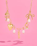 Bride Charm Necklace - gold, rhinestones + pearls