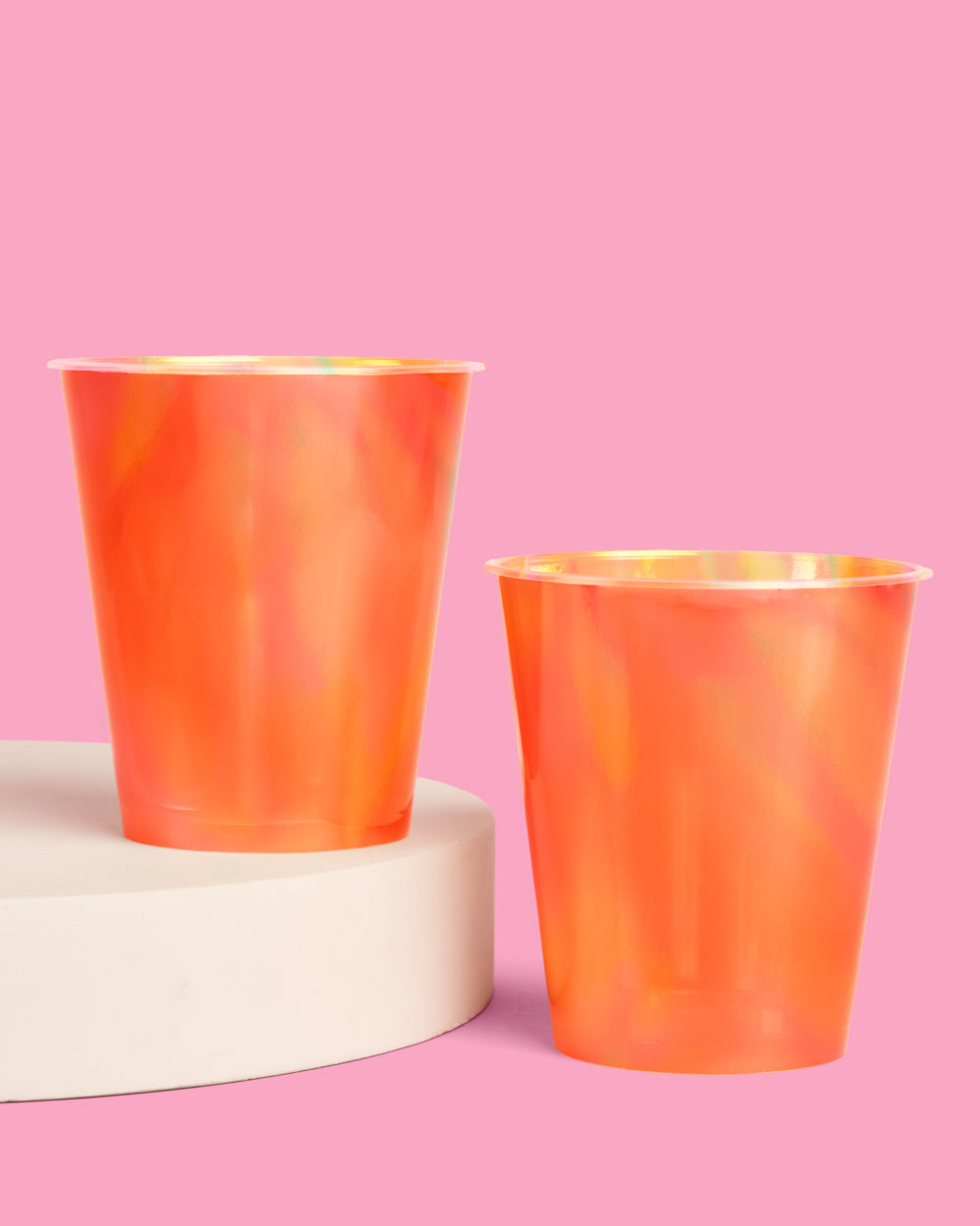 Orange Iridescent Cups - 16 plastic cups
