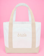 Beige Bride Tote - embroidered cotton tote