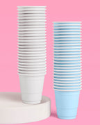 Blue + White Shot Glasses - 50 plastic shot glasses