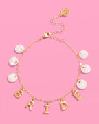 Bride Anklet - gold + mother of pearl discs