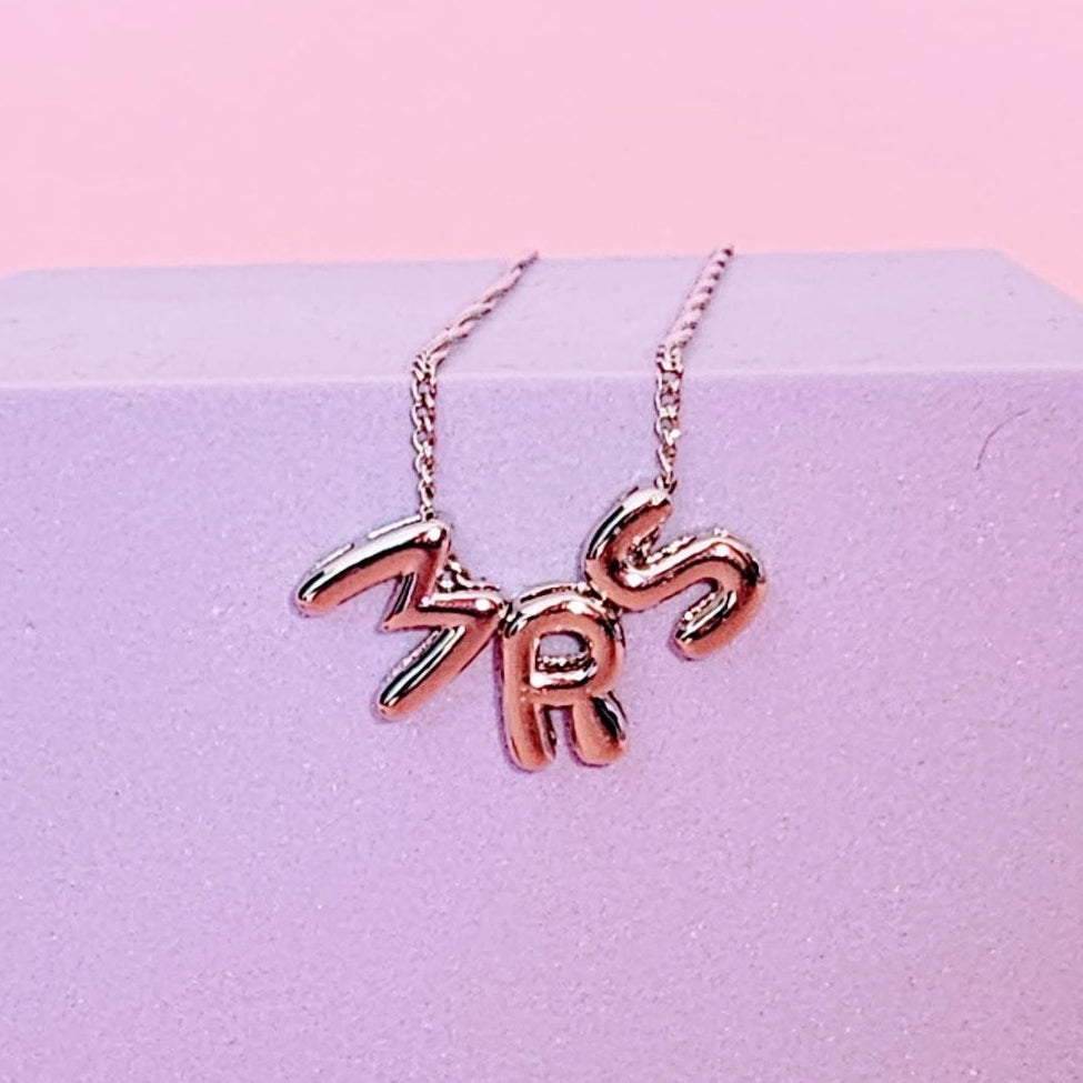 Silver MRS bubble necklace made from stainless steel, a timeless bridal and newlywed jewelry piece