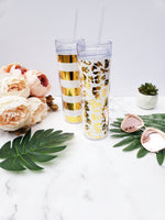 Personalized Gold Pattern Tumblers, Leopard Print or Stripes
