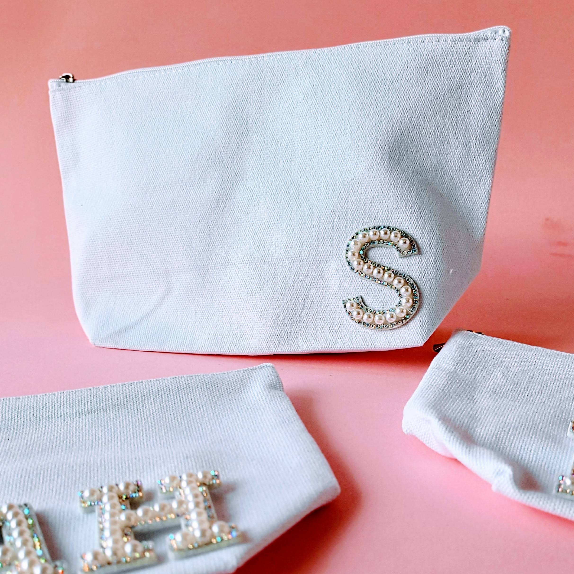 Pearl and Rhinestone Patch Makeup Bag