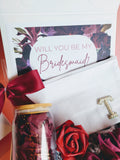 Burgundy Bridesmaid Proposal Box with Gifts, Themed bridesmaid proposal, Bridesmaid box with gifts