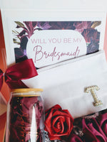 Burgundy Bridesmaid Proposal Box with Gifts, Themed bridesmaid proposal, Bridesmaid box with gifts