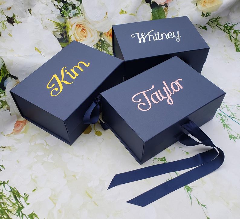 Personalized Navy Gift Box with Bow