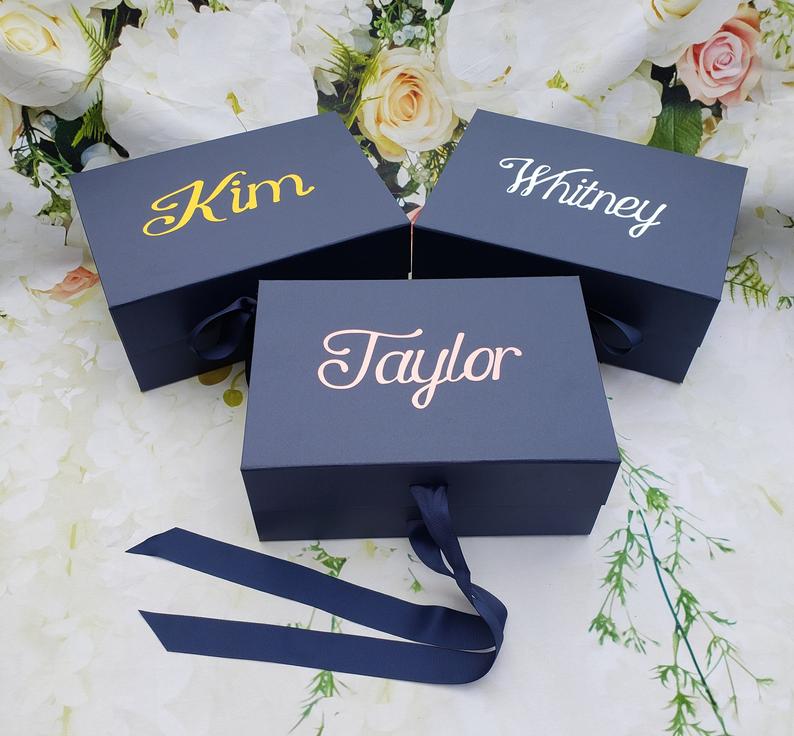 Personalized Navy Gift Box with Bow